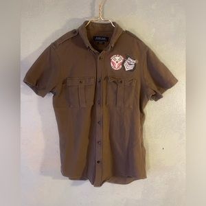 Zara Man Vintage Space Explorer Short Sleeve Button Shirt